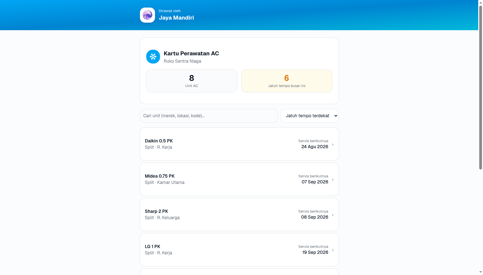 Kartu Perawatan AC Online