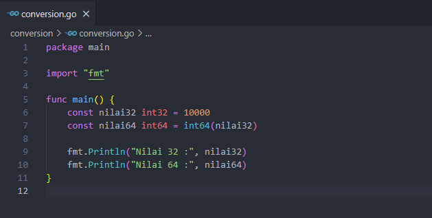 Konversi tipe data pada golang