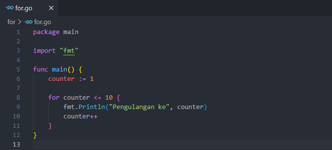 Menggunakan for pada golang