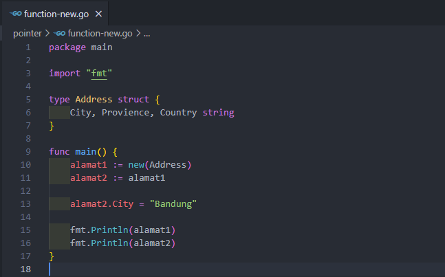 Membuat pointer dengan function new