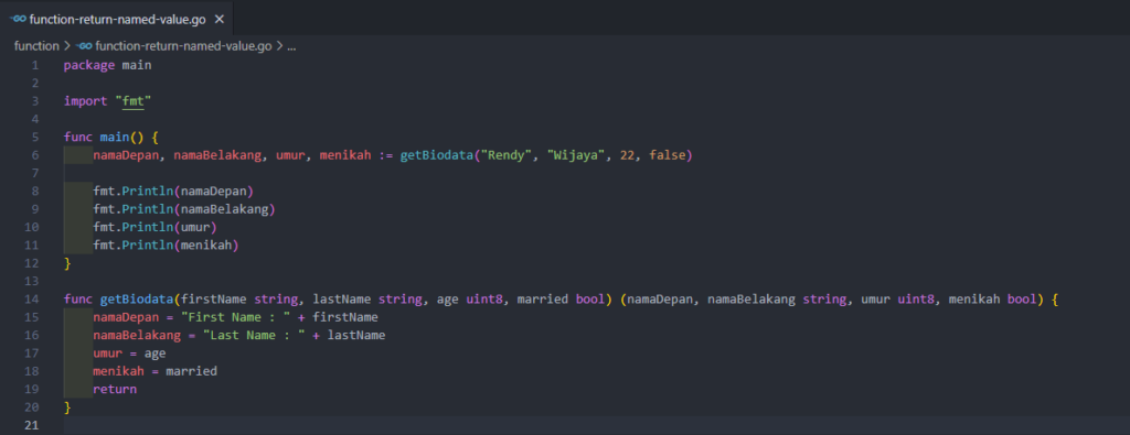Function return named value pada golang