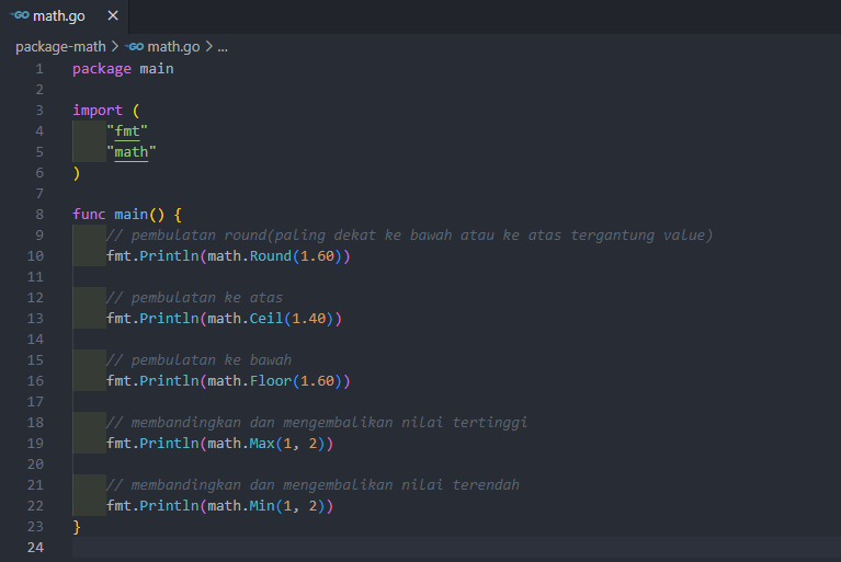 Penggunaan beberapa function pada package math