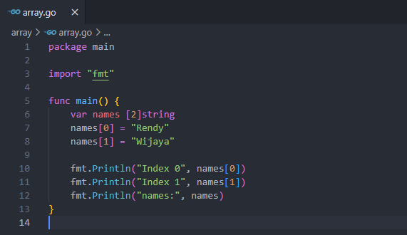 Membuat array pada golang