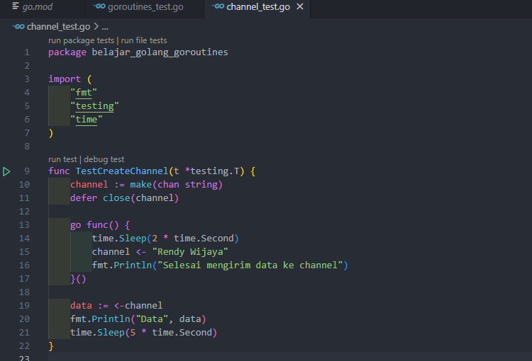 Membuat channel pada golang