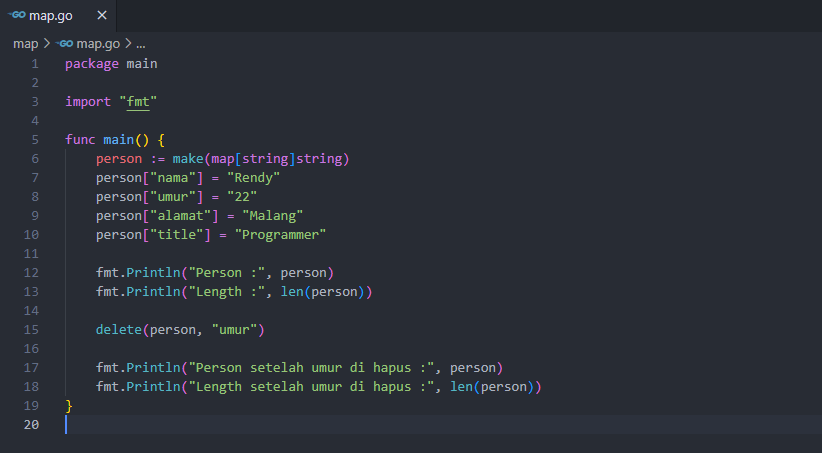 Membuat map dengan function make pada golang
