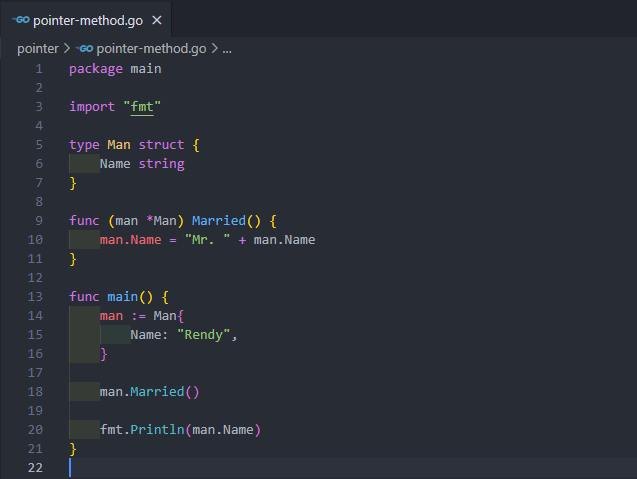 Method dengan pointer pada golang