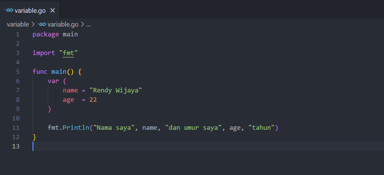Deklarasi multiple variable pada golang