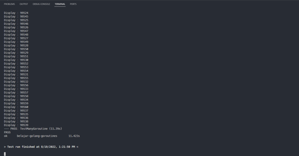 Output dari pembuatan banyak goroutine