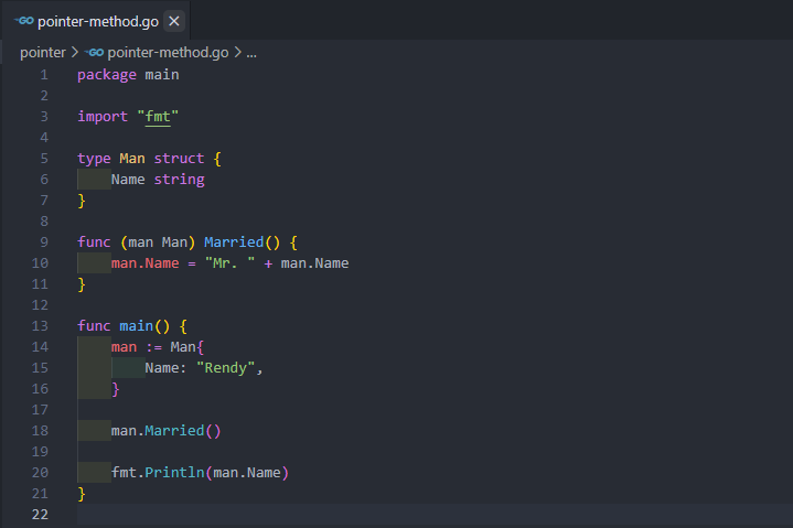 Method tanpa pointer pada golang