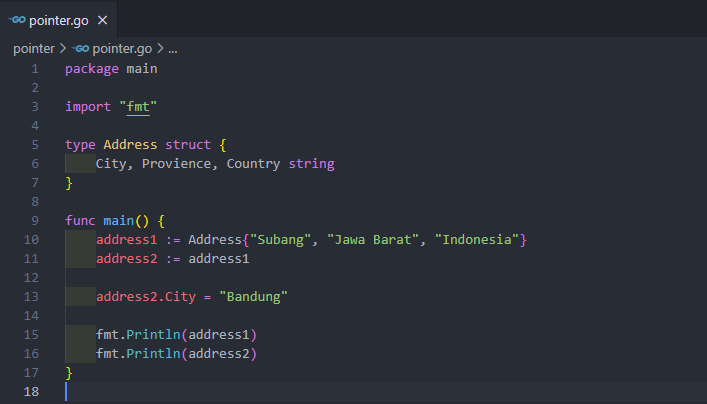 Contoh gambar pass by value pada golang