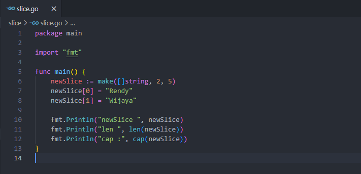 Membuat slice dengan function make pada golang