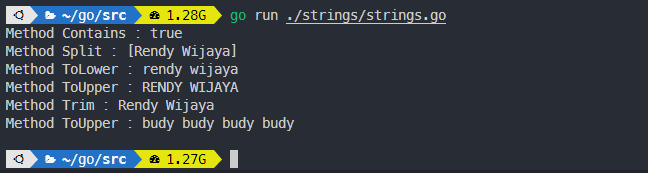Output beberapa function di package strings