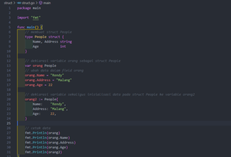 Membuat dan menggunakan struct pada golang