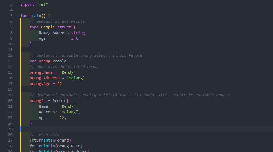 Membuat dan menggunakan struct pada golang