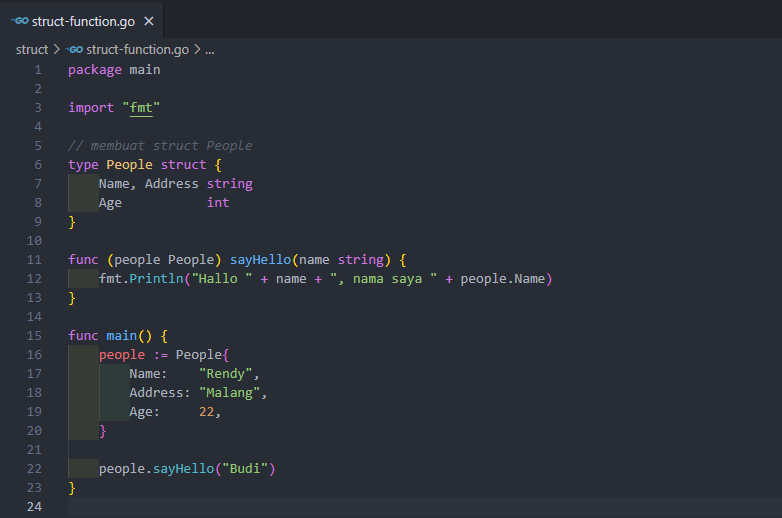 Struct method pada golang