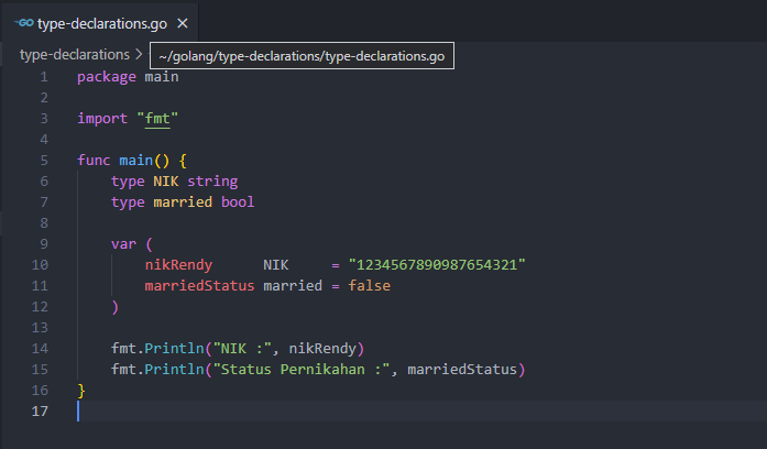 Type declarations pada golang