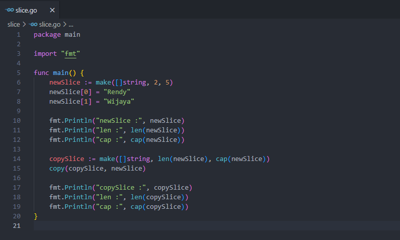 Output function copy slice pada golang