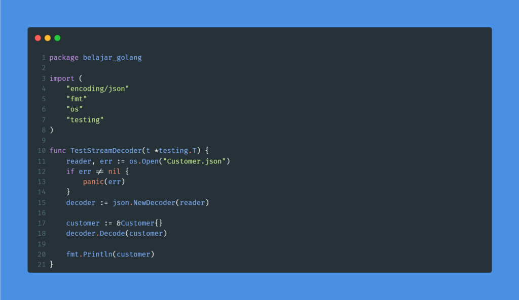 Kode program : JSON stream decoder