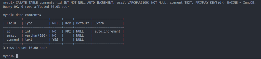 Detail table comments