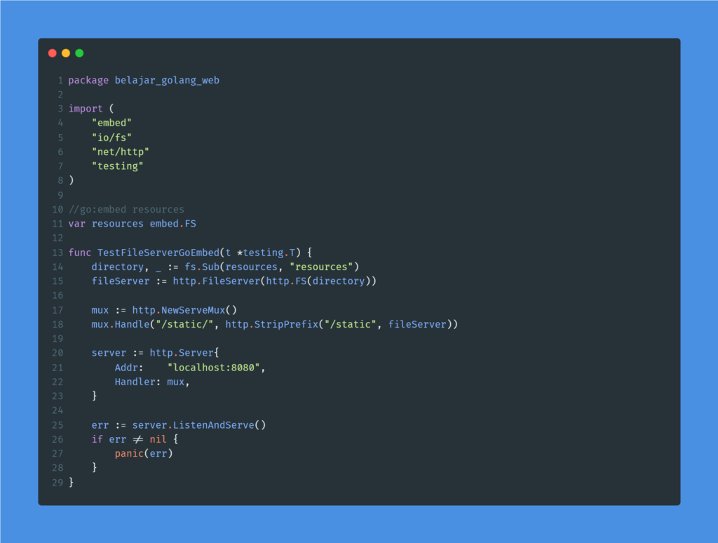 Kode program : File server dengan golang embed