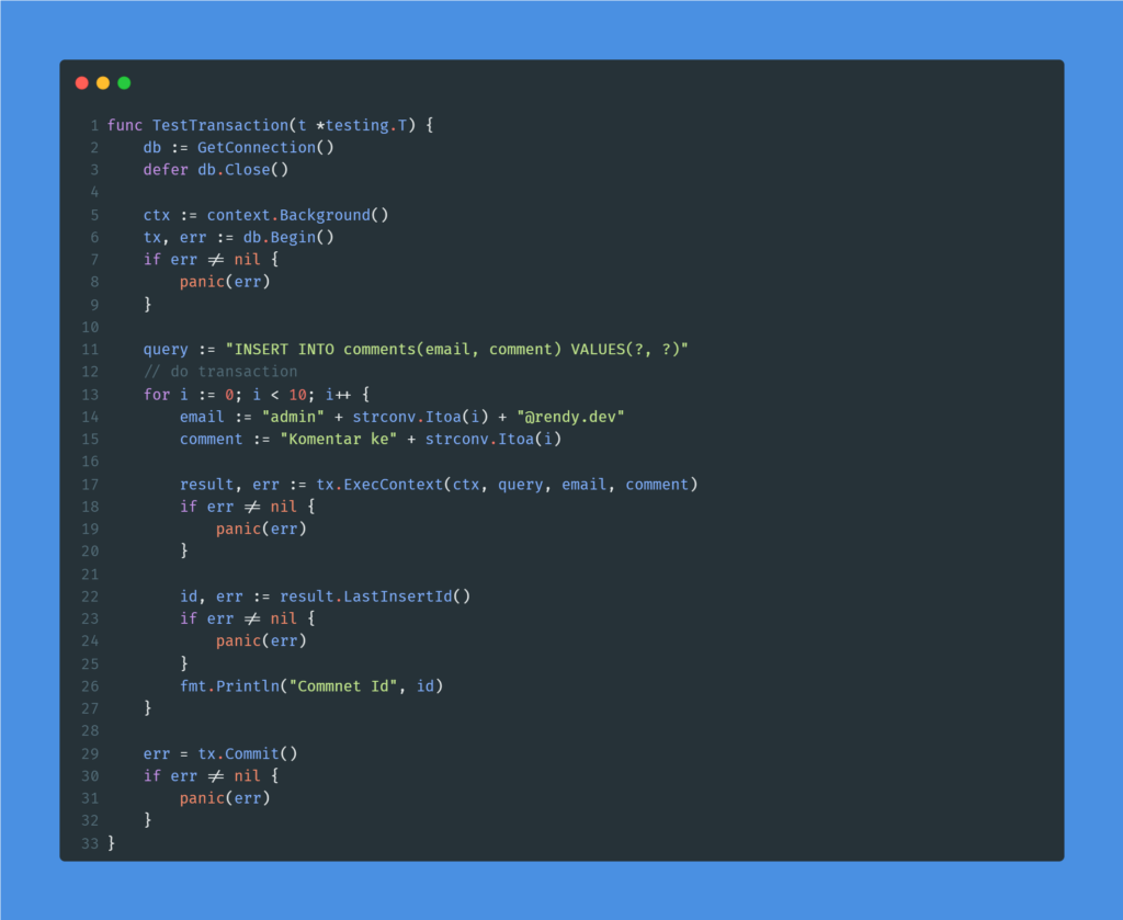 Kode program : Databases transactions