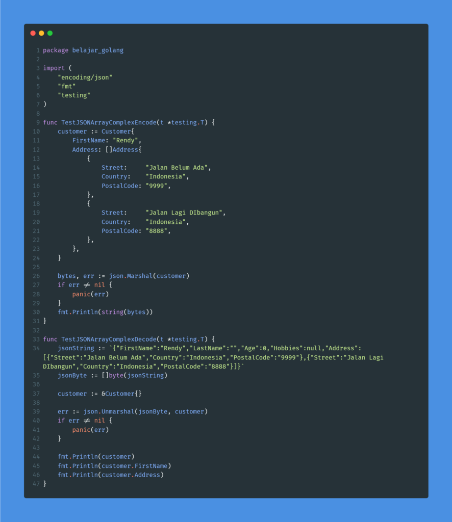 Kode program : JSON Array Complex