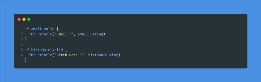 Kode : Mengambil data dari tipe data nullable