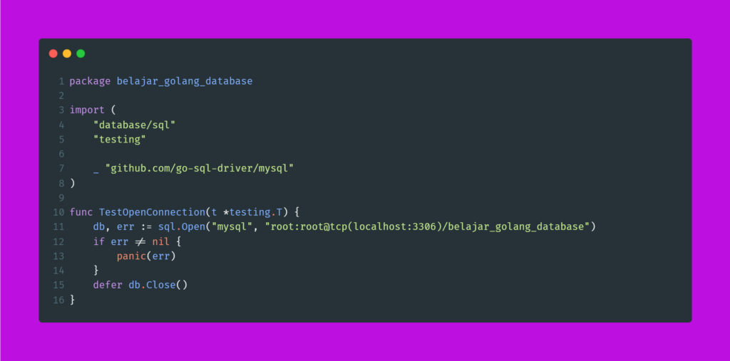 Kode program membuat koneksi ke database