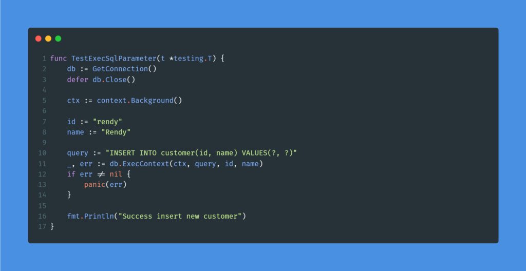 Kode program : Query with parameter