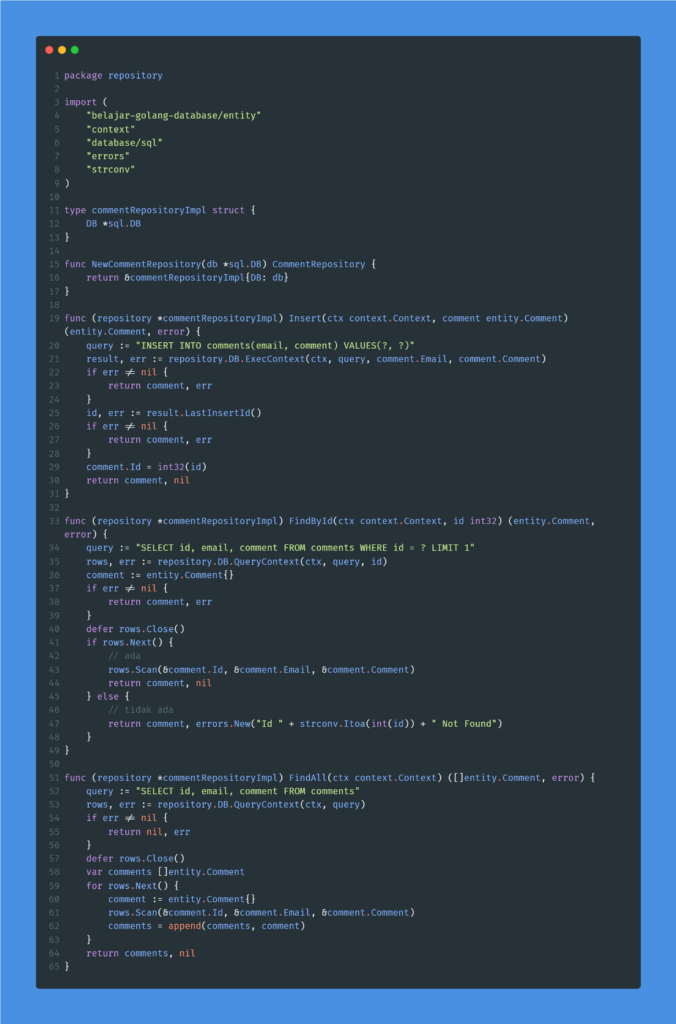 Kode program : Repository implementation