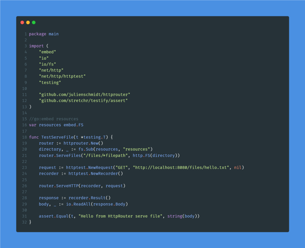 Kode program : Serve file dangan HttpRouter