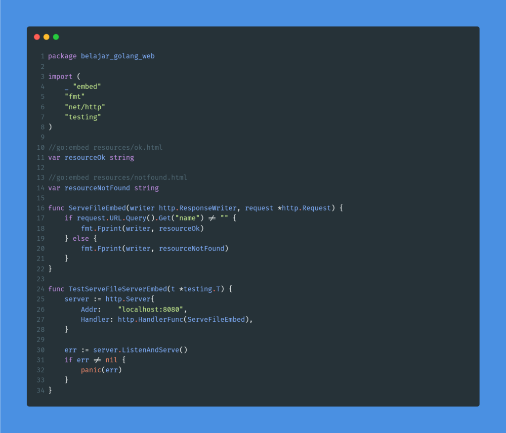 Kode program : ServeFile embed