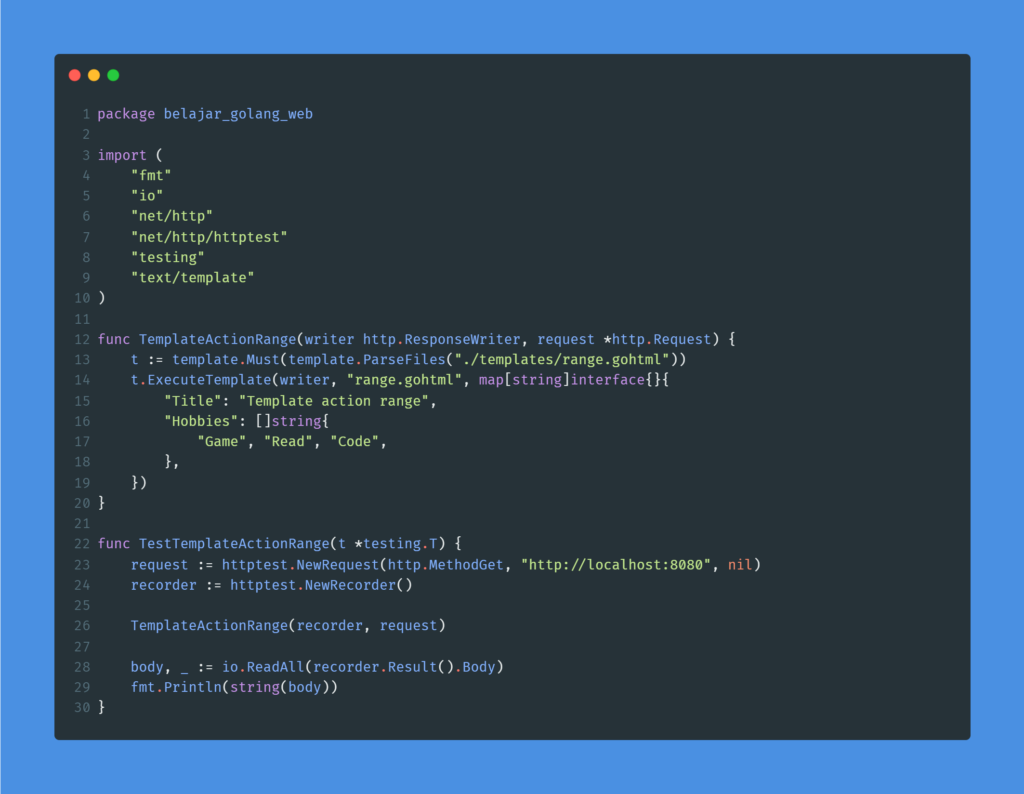 Kode program : Template action range