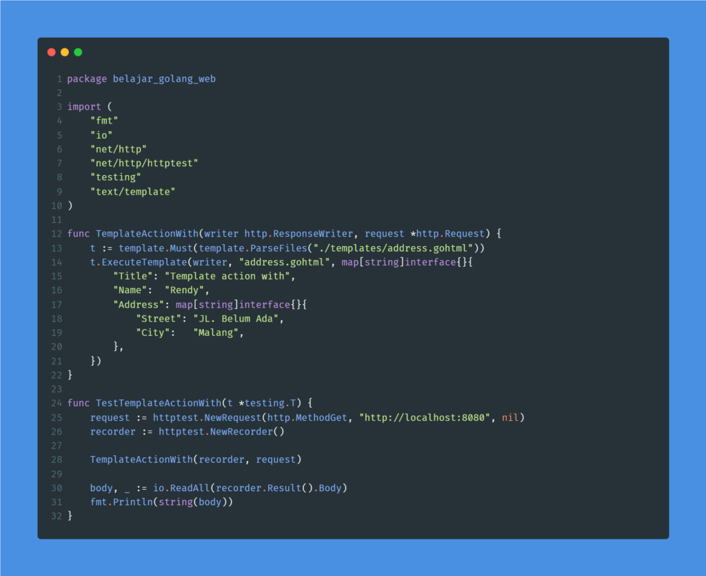 Kode program : Template action with