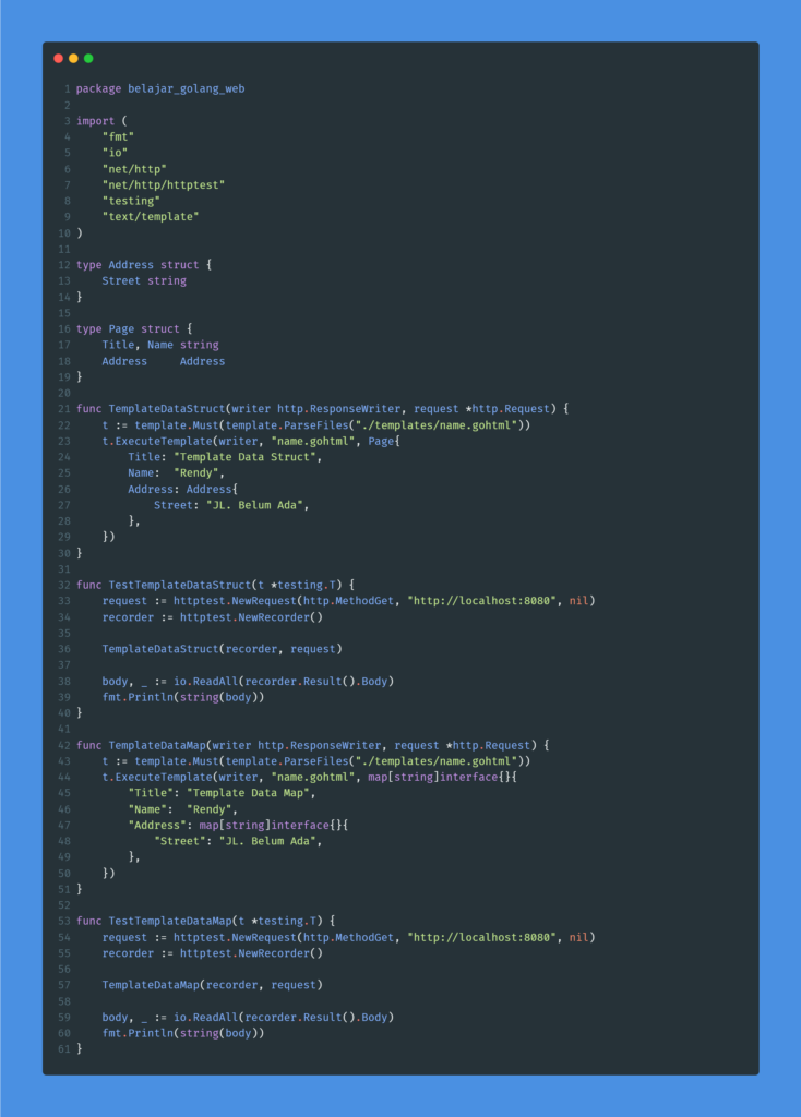Kode program : Template data nested map & struct