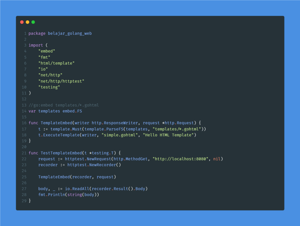 Kode program : Membuat template embed