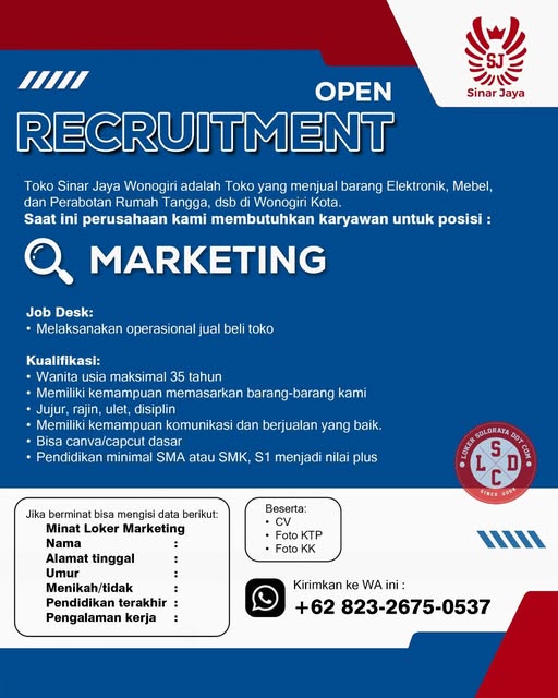 Toko Sinar Jaya Wonogiri adalah Toko yang menjual barang Elektronik, Mebel, dan Perabotan Rumah Tang