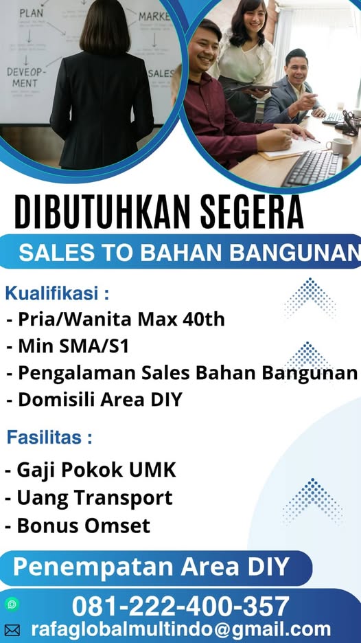 🚀 LOWONGAN KERJA – SALES BAHAN BANGUNAN 🚀