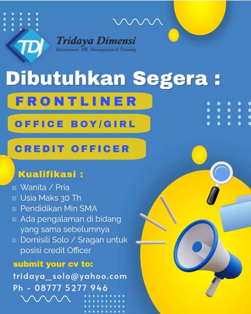 LOWONGAN KERJA – TRIDAYA DIMENSI ✨