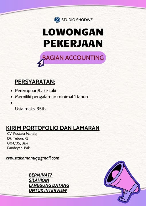 📢LOWONGAN KERJA – ACCOUNTING 📢