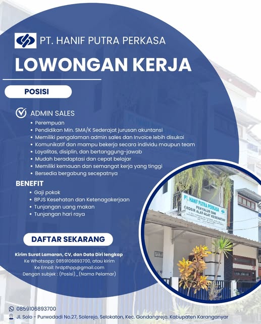 📢LOWONGAN KERJA – ADMIN SALES 📢