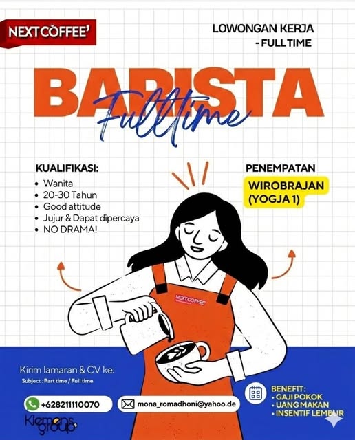 Monggo loker area Jogja,bekerja di outlet container next coffe