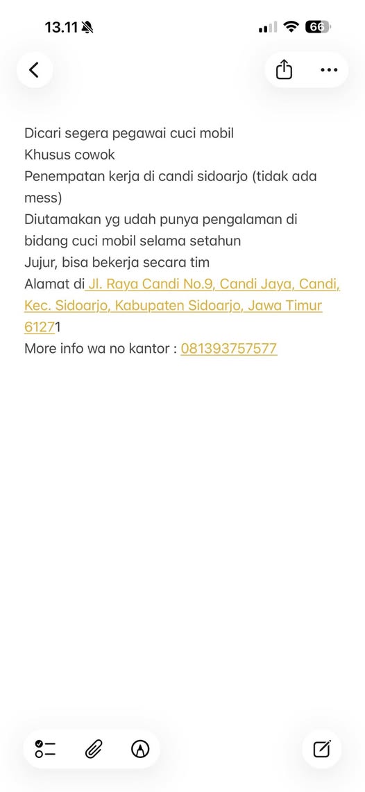 Dicari segera pegawai cuci mobil