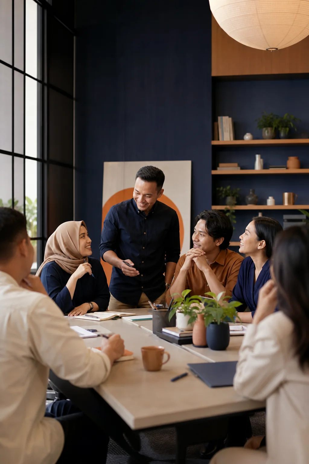 Tim profesional Indonesia berdiskusi dalam acara perusahaan