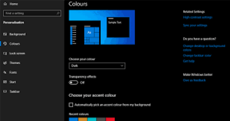 wndows 10 dark mode