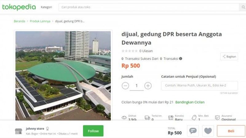 Wah, Ini Harga Gedung DPR yang Dijual Murah Lewat Toko Online