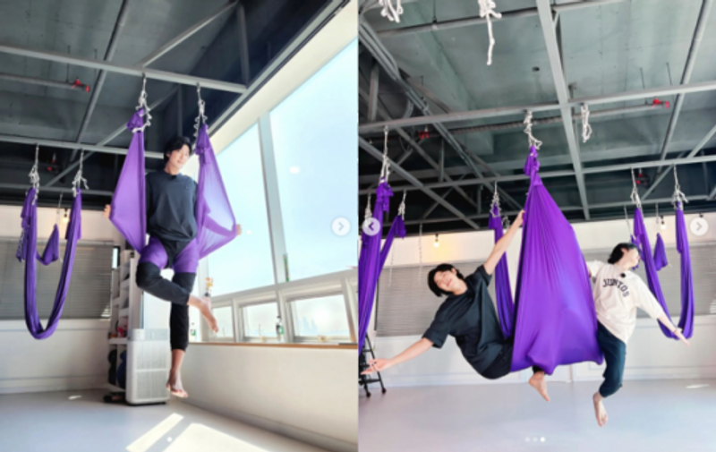 RM, Suga dan V BTS Coba 'Flying Yoga' Dengan Lucu