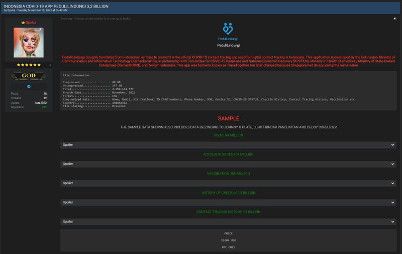 Kini Data PeduliLindungi Dibocorkan Hacker Bjorka