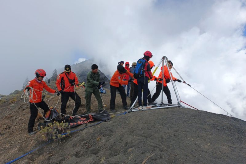 Tim SAR melakukan pencarian terhadap pendaki asal Jakarta yang hilang di Gunung Rinjani