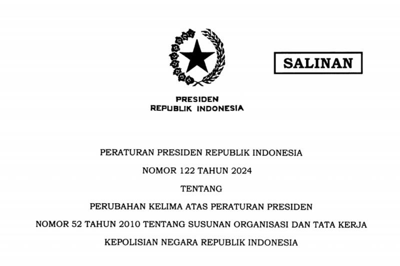 Salinan Peraturan Presiden (Perpres) Nomor 122 Tahun 2024 tentang Kortastidpikor